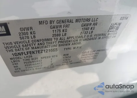 2014 Chevrolet Equinox 1Lt from USA, damaged, VIN 1GNFLFEK7EZ121665
